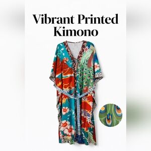 NEW Bold Tiger Peacock Dragon Kimono Duster Robe Boho Statement